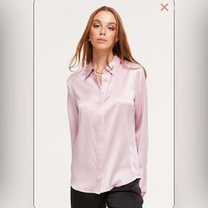 Ginia Poppy Button Down Silk Satin Shirt Size S